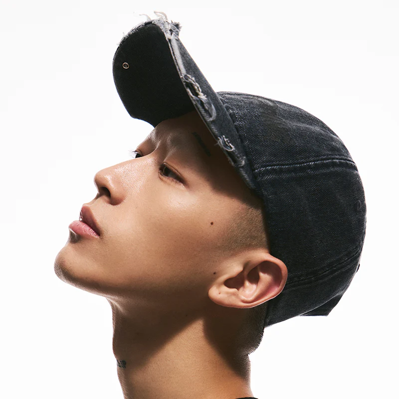 Asymmetrical Washed Denim Cap - Image 4
