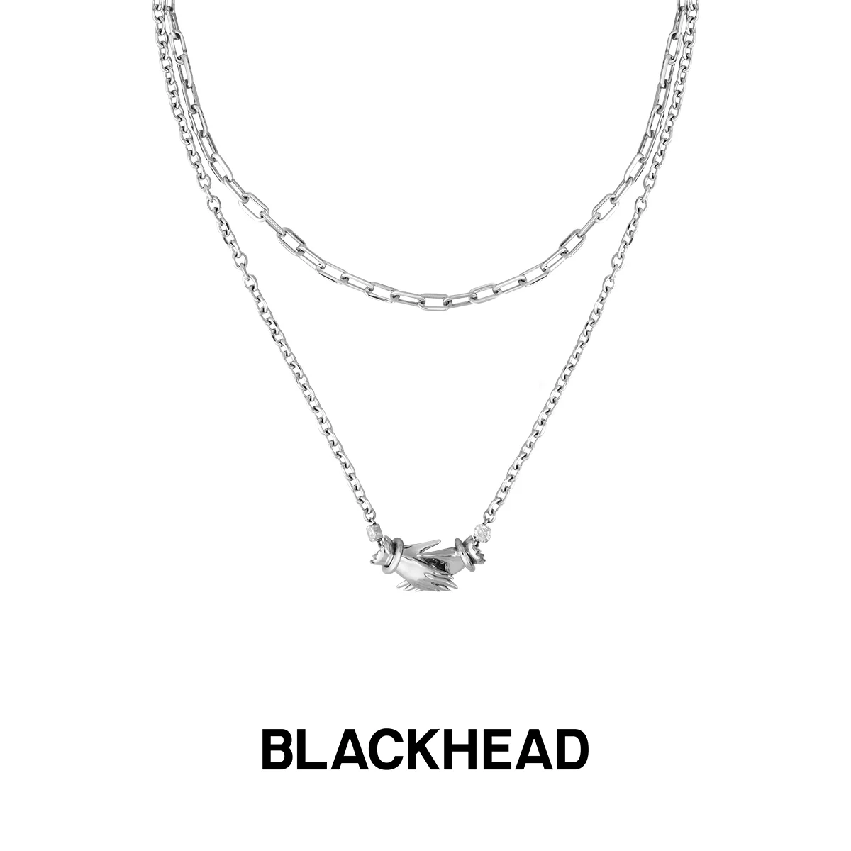 BLACK GLOVES  BLACK GLASS DOUBLE MAGIC GLOVES MAGNETIC PENDANT NECKLACE - Image 4