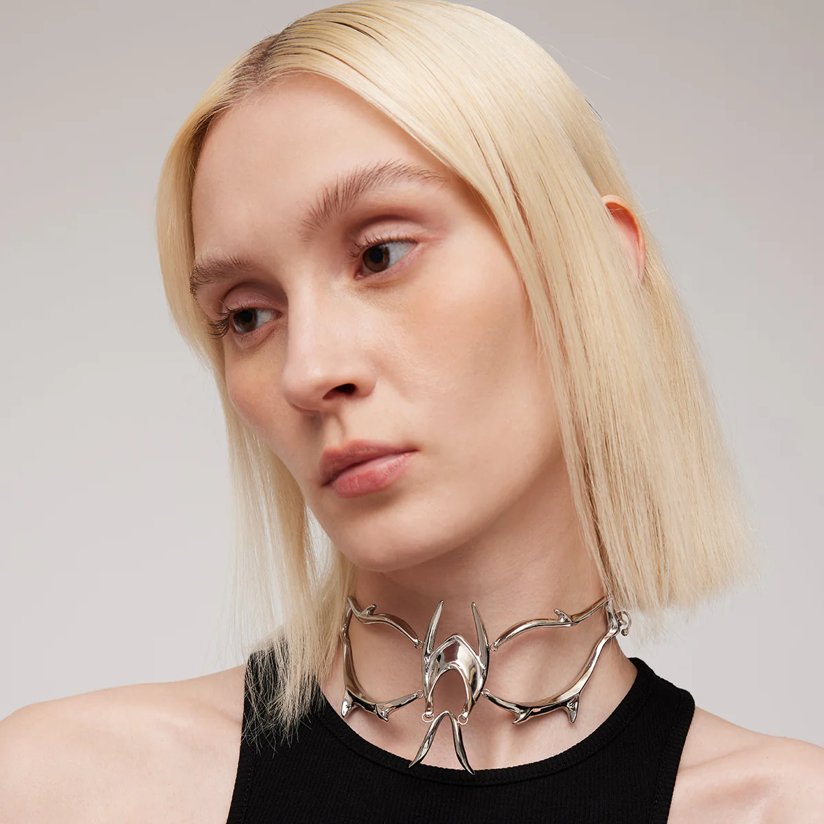 Black Gloves Streamlined Metal Necklace/Face Jewelry - Image 3