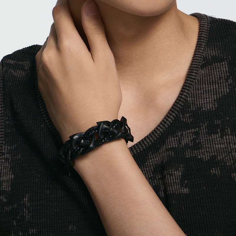 Black Starburst Woven Wide Bracelet - Image 3