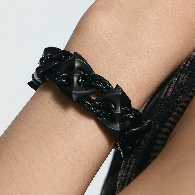 Black Starburst Woven Wide Bracelet - Image 5