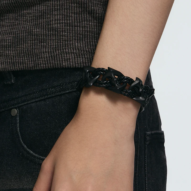 Black Starburst Woven Wide Bracelet - Image 6