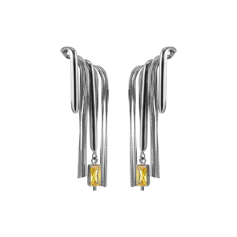 Bone Record Pattern Tassel Earrings - Image 3
