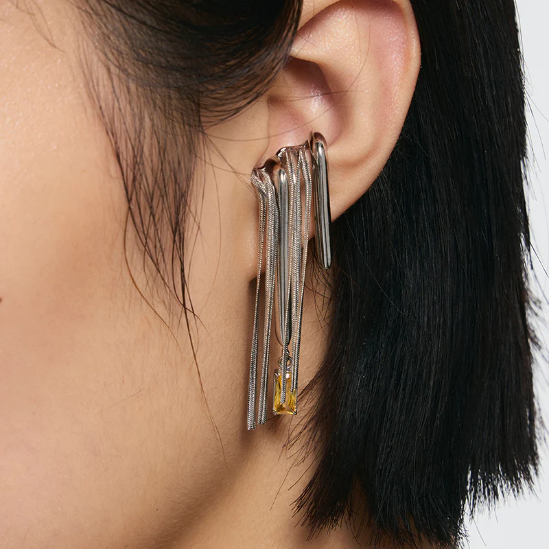 Bone Record Pattern Tassel Earrings - Image 4