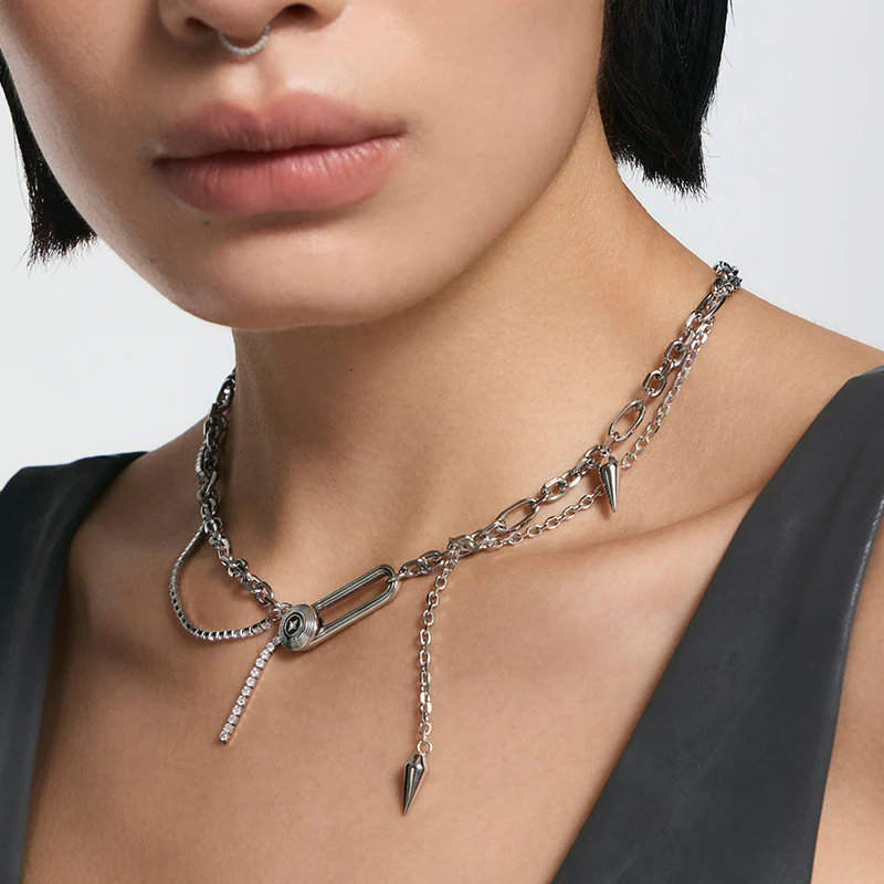Bone Record Twisted Double-Layer Necklace - Image 3