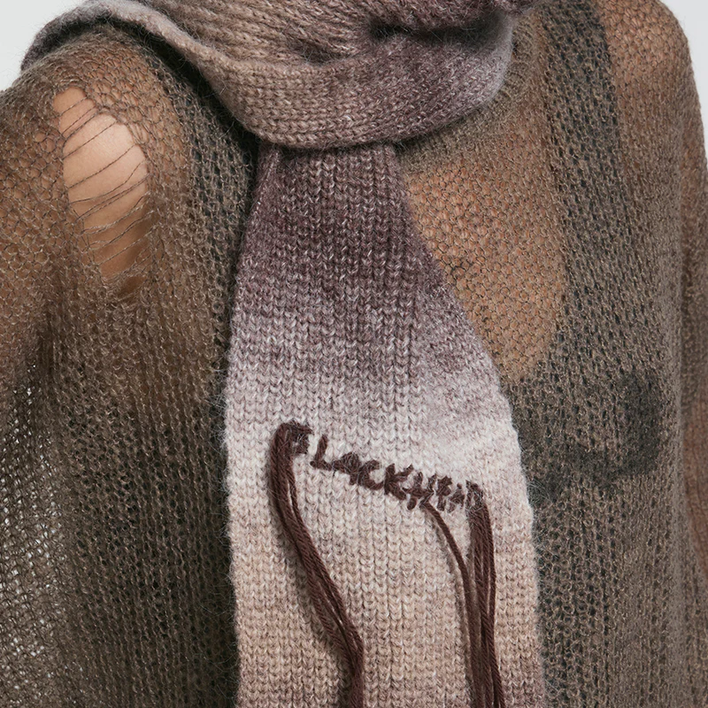Coffee Gradient Knit Beret with Scarf - Image 3