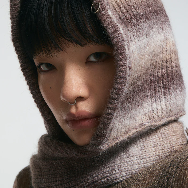 Coffee Gradient Knit Beret with Scarf - Image 4