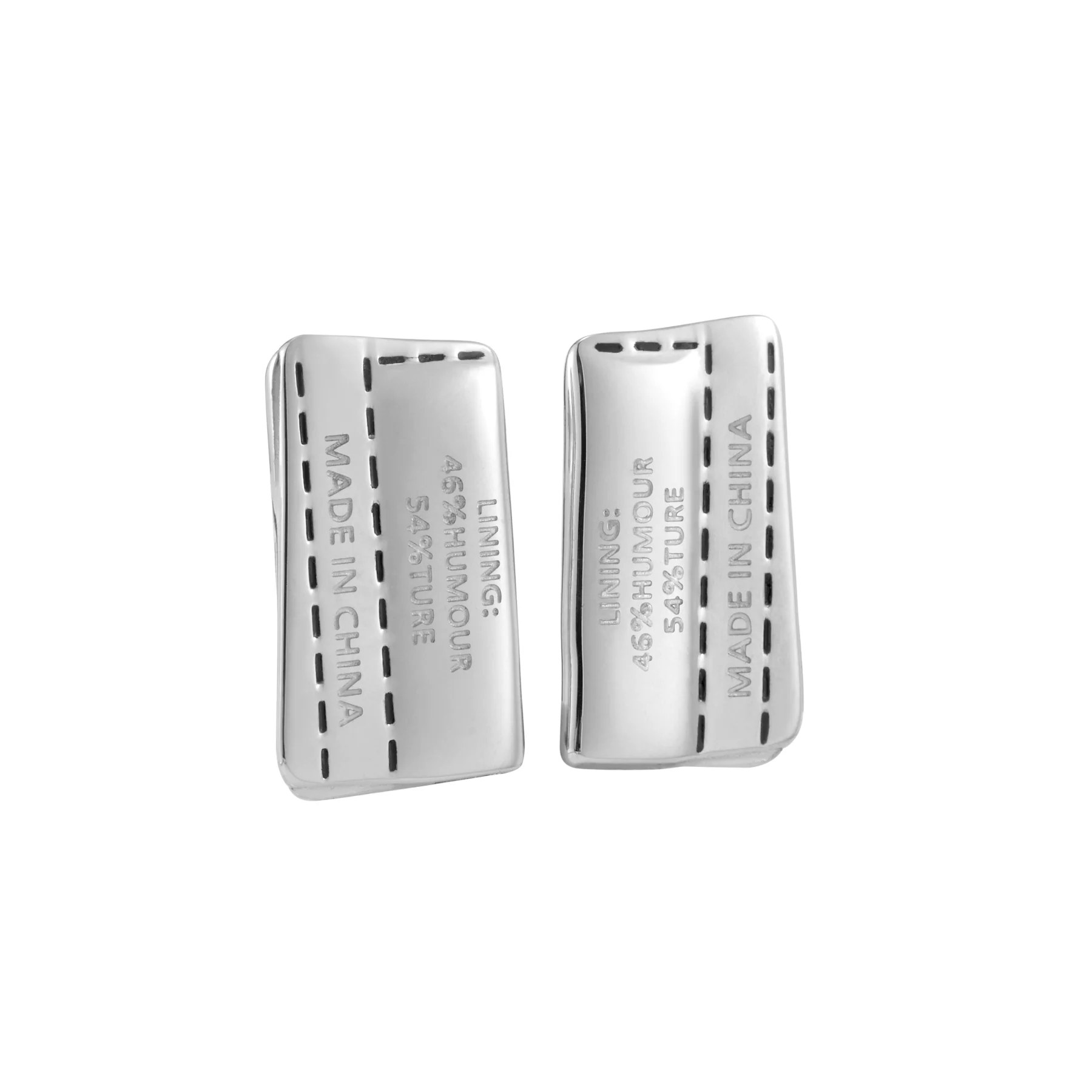 Composition Label Metal Stud Earrings - Image 3