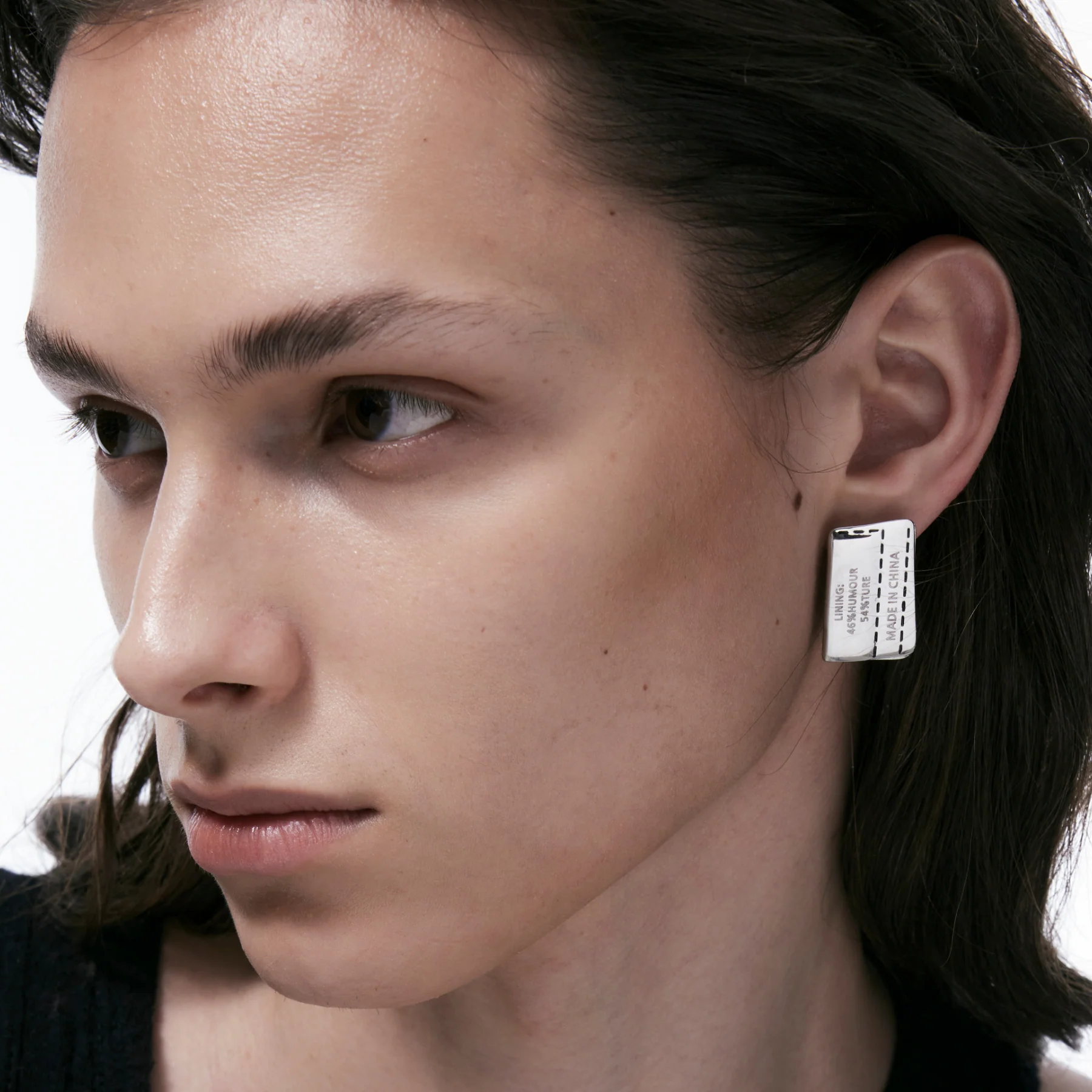 Composition Label Metal Stud Earrings - Image 4