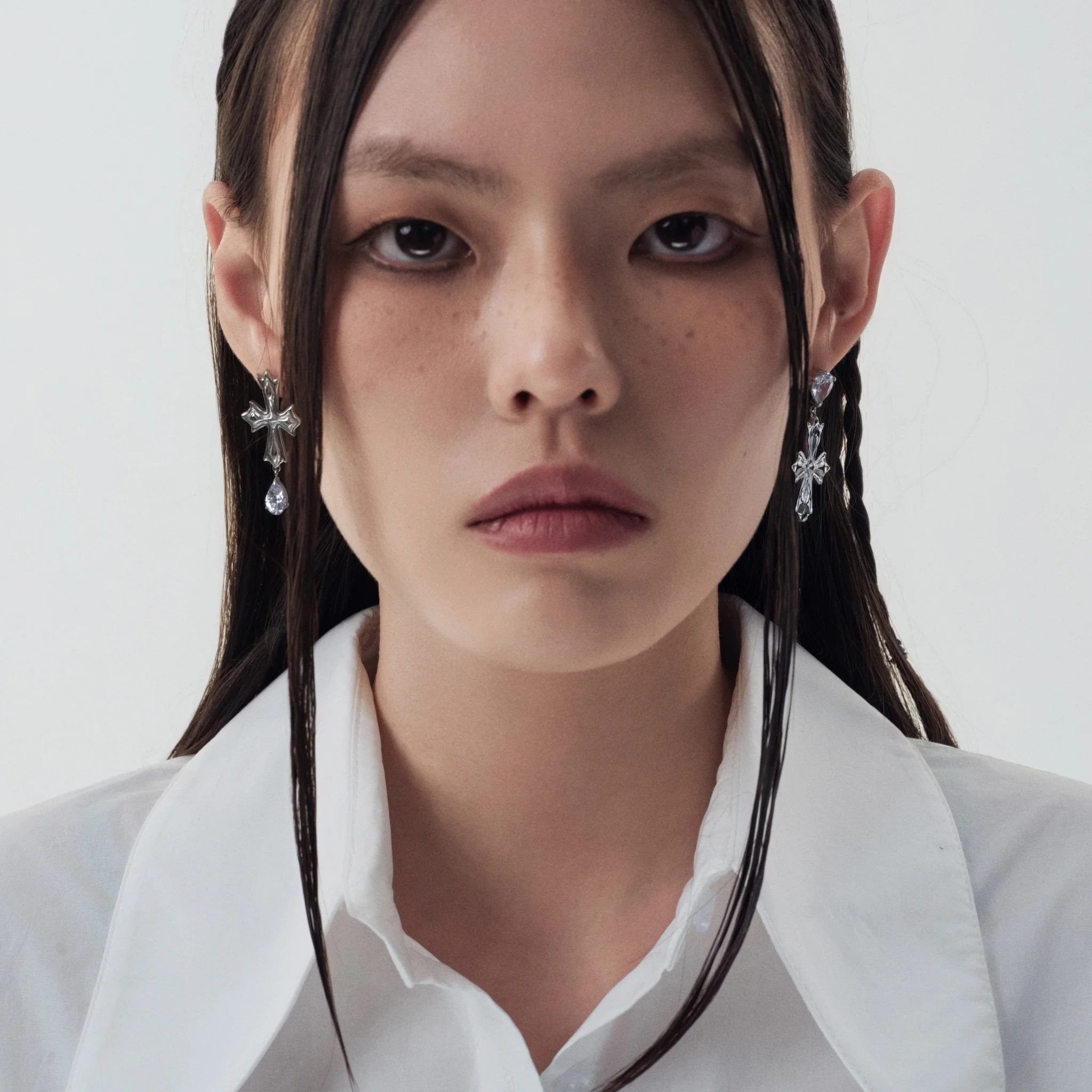 Crossflower Pendant Stud Earrings - Image 2