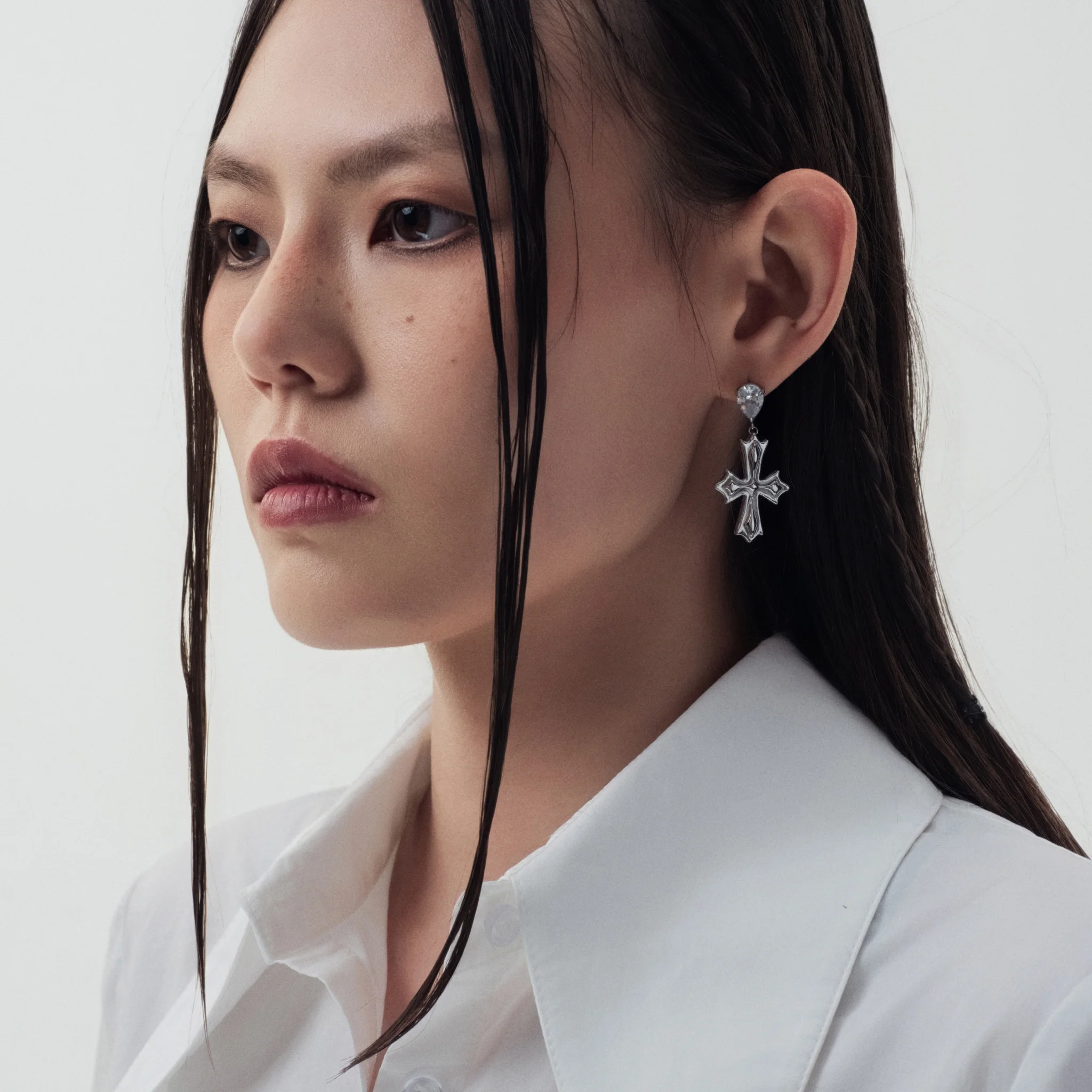 Crossflower Pendant Stud Earrings - Image 3