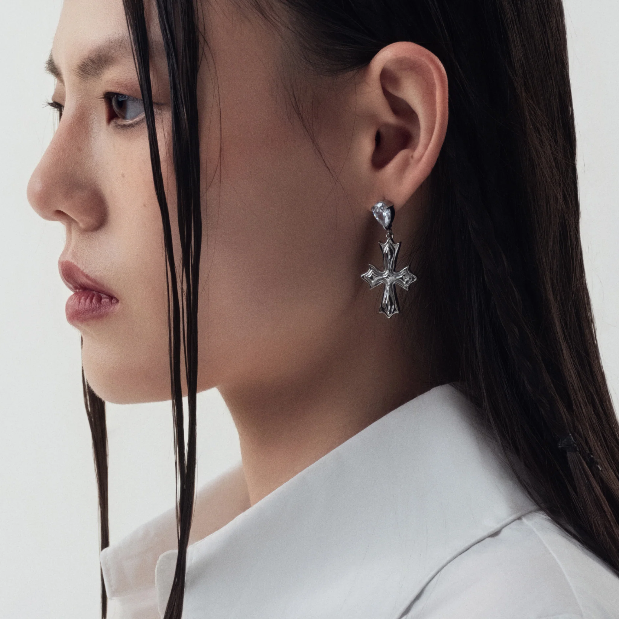 Crossflower Pendant Stud Earrings - Image 4
