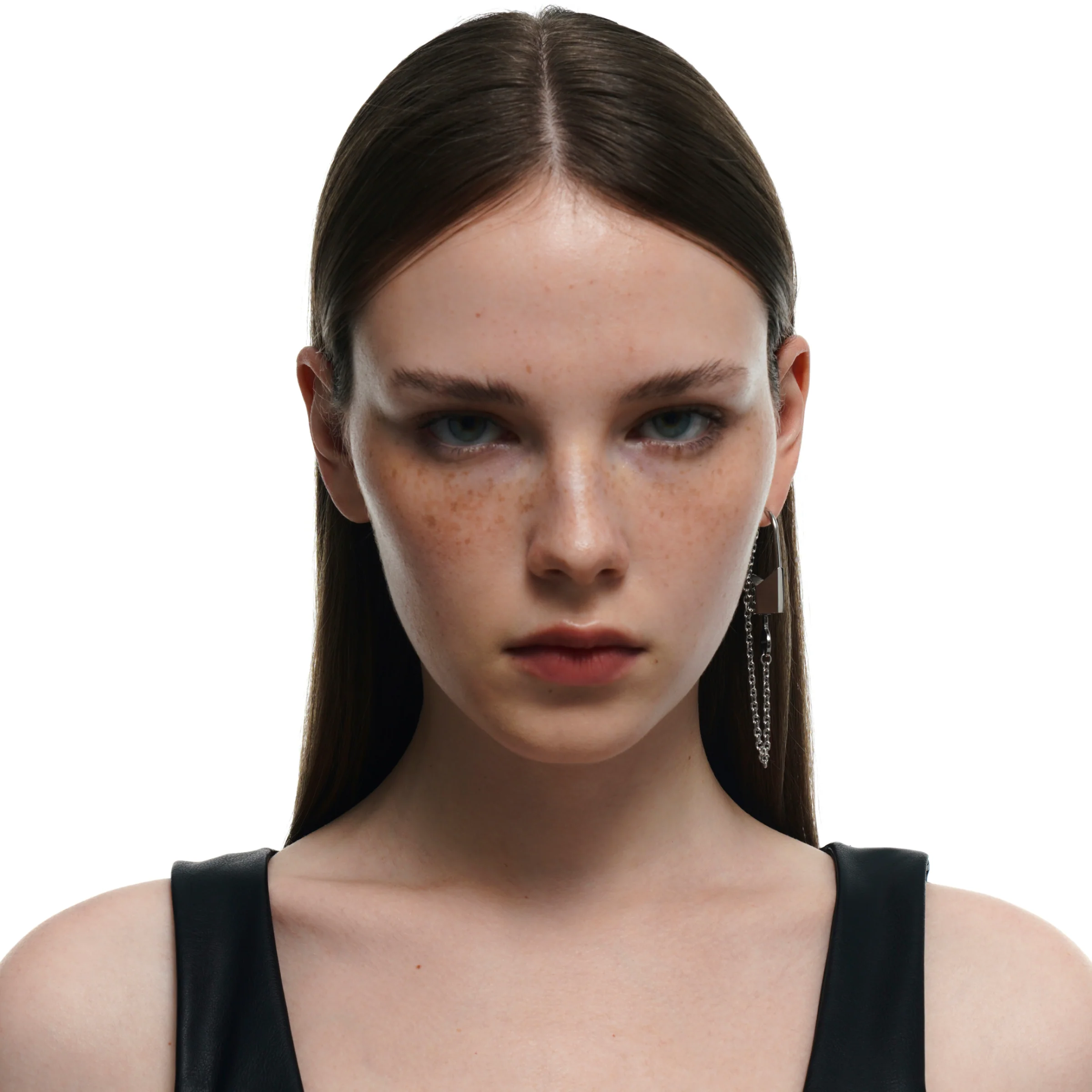 Lover's Interlock Faceted Rhinestone Lock Earring - Image 4