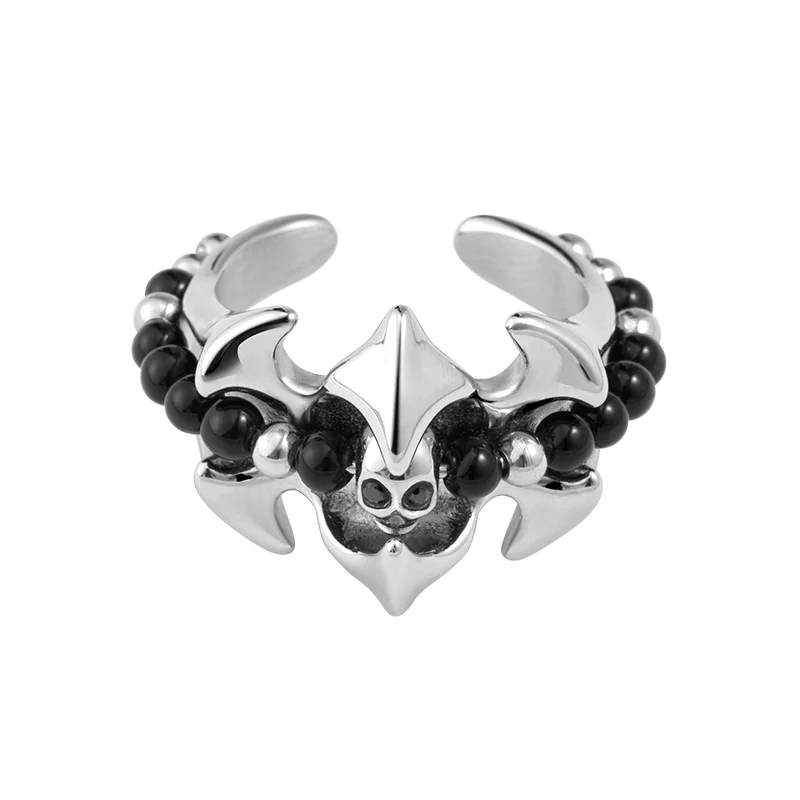 Fishbone & Black Onyx Stacking Ring