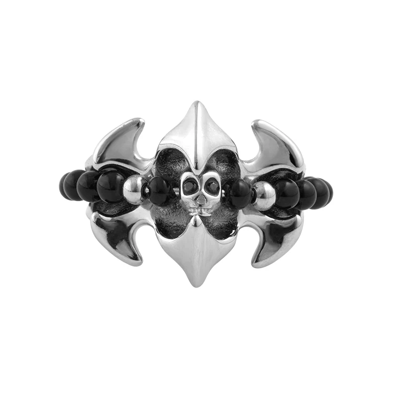 Fishbone & Black Onyx Stacking Ring - Image 3