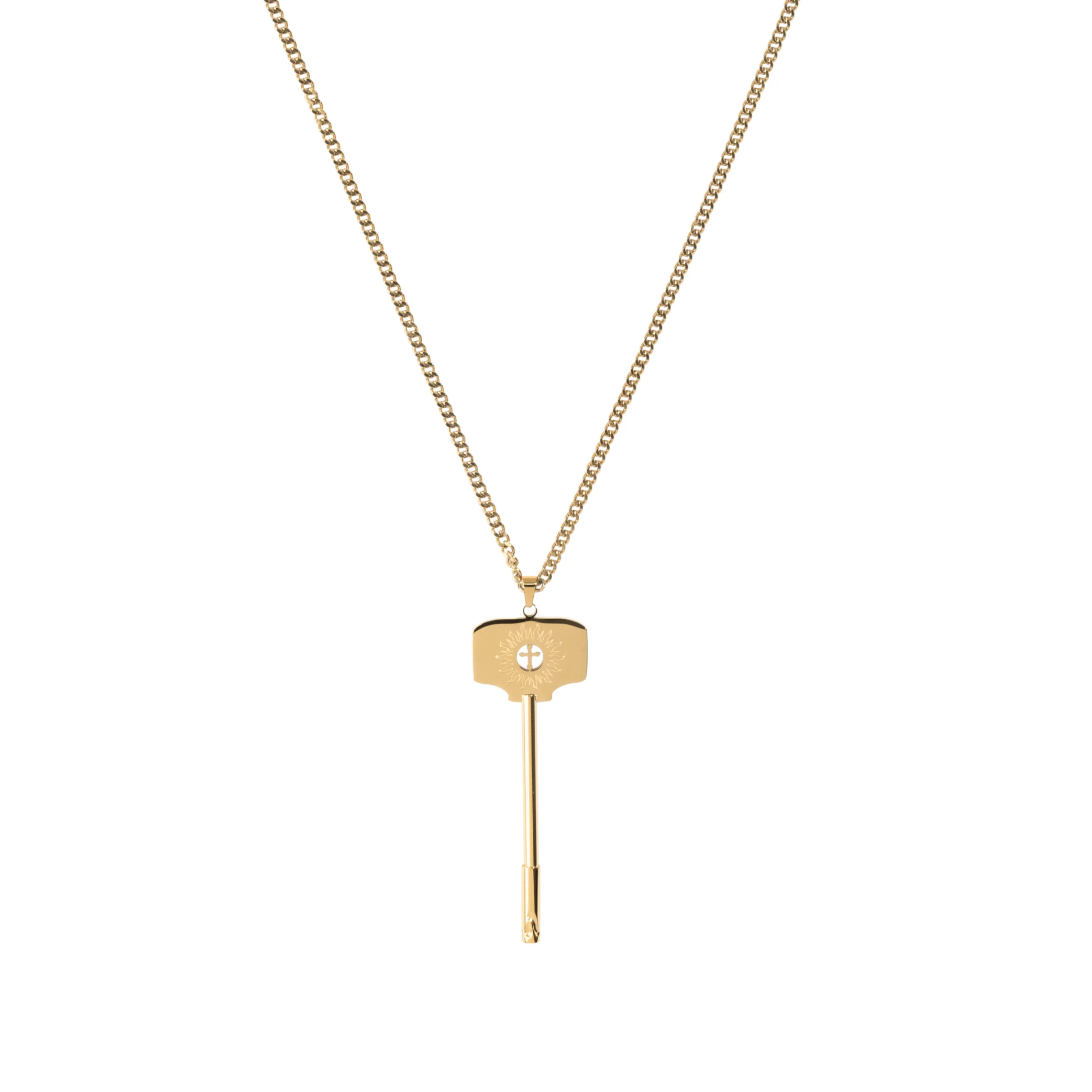 Flame Cross Key Pendant Titanium Steel Necklace