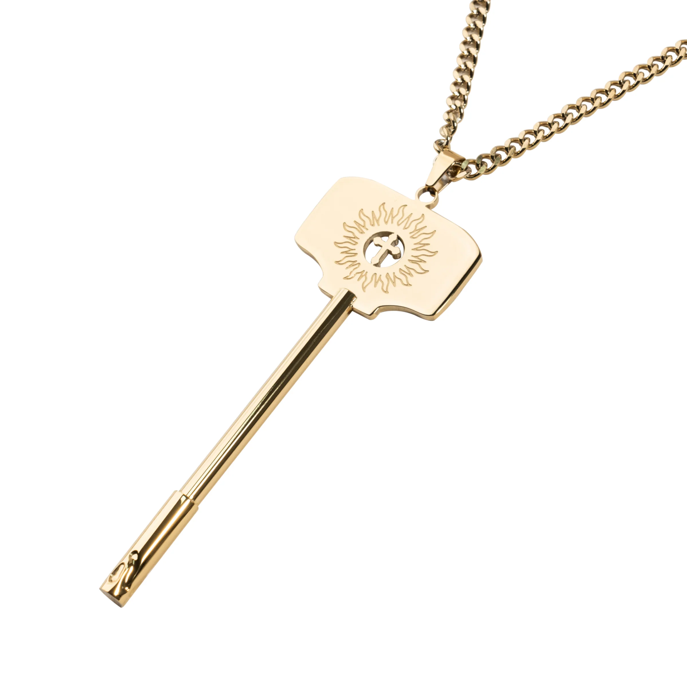 Flame Cross Key Pendant Titanium Steel Necklace - Image 2