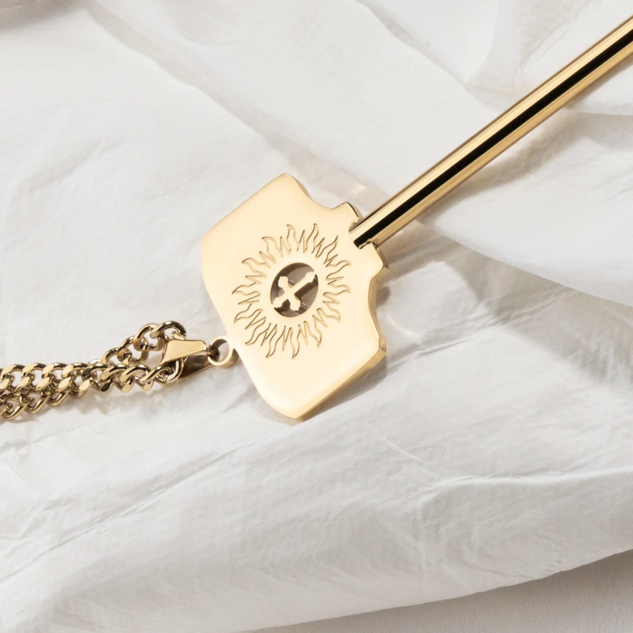 Flame Cross Key Pendant Titanium Steel Necklace - Image 3