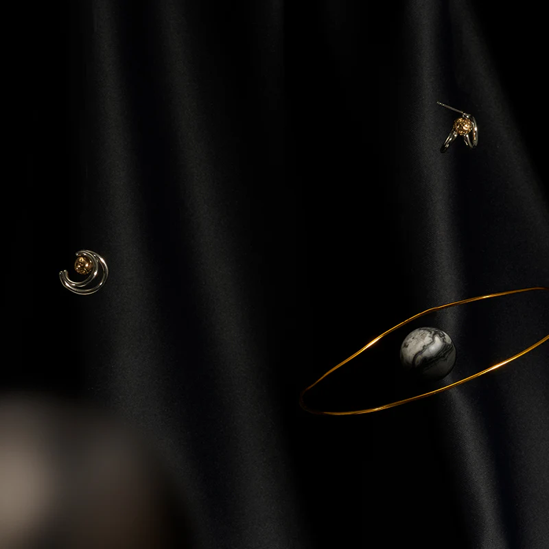 Georgium Sidus Bicolor Planet Path Shape Stud Earrings - Image 3