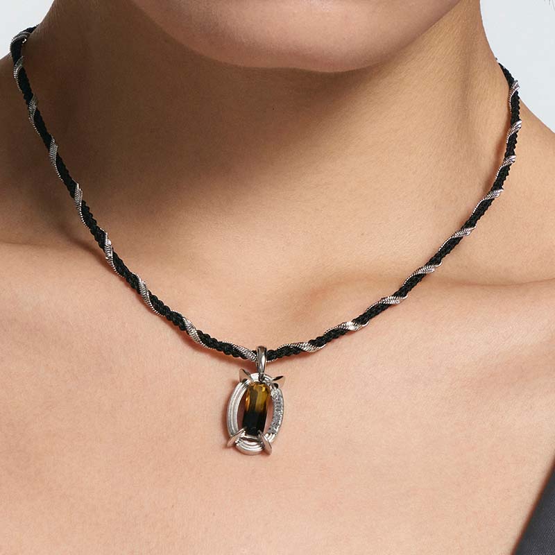Gradient Tourmaline Woven Double-Layer Necklace - Image 3