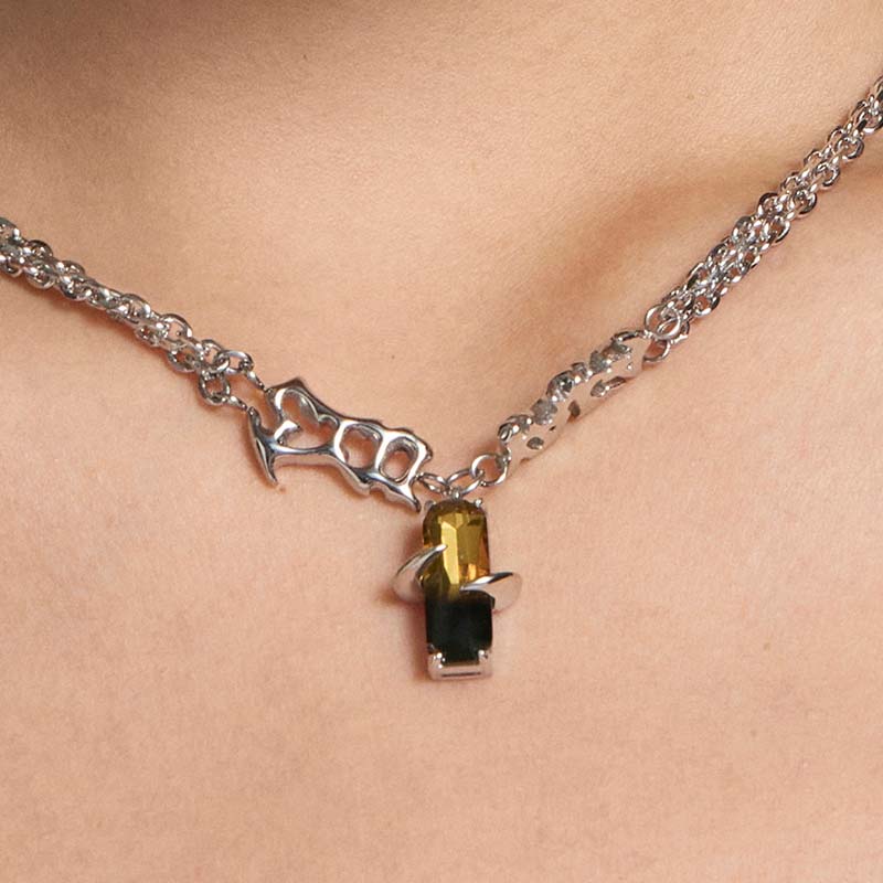 Gradient Tourmaline Woven Double-Layer Necklace - Image 6
