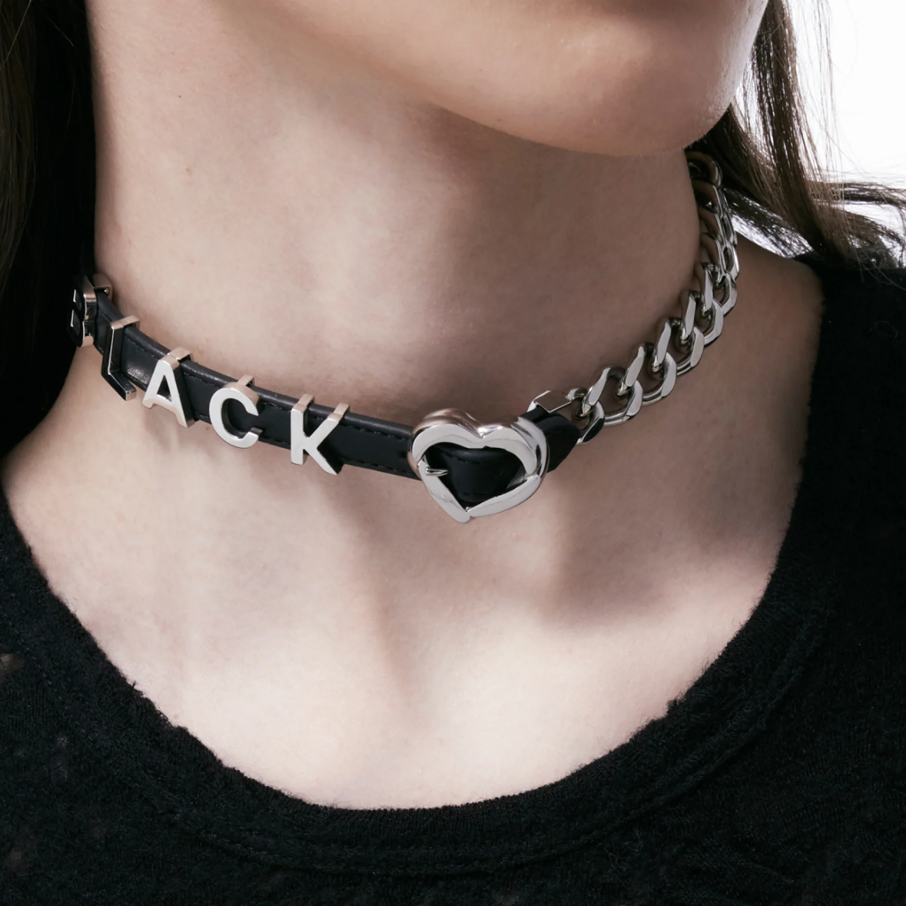 Heart and Sun Buckle Leather Metal Spliced Choker - Image 3