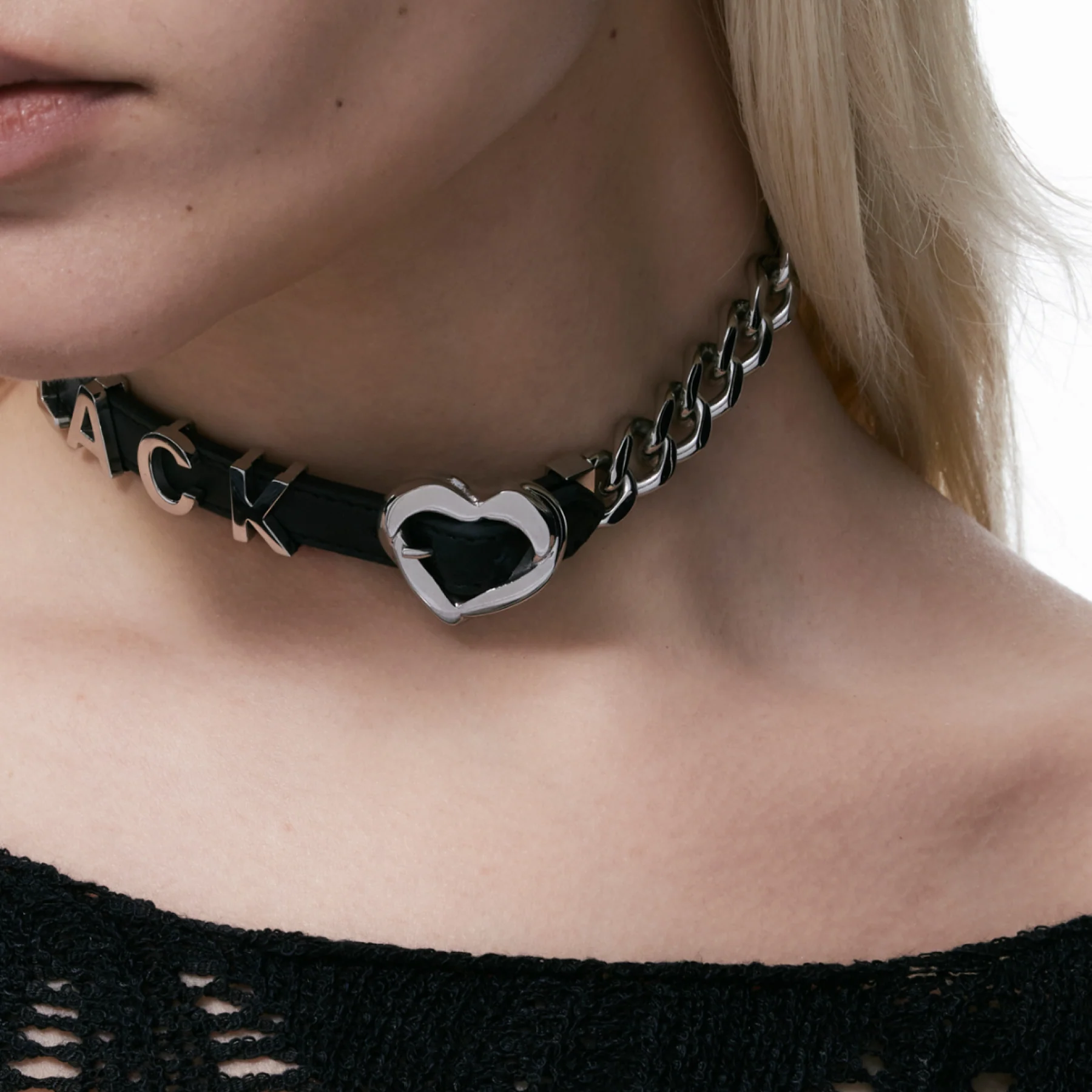 Heart and Sun Buckle Leather Metal Spliced Choker - Image 4