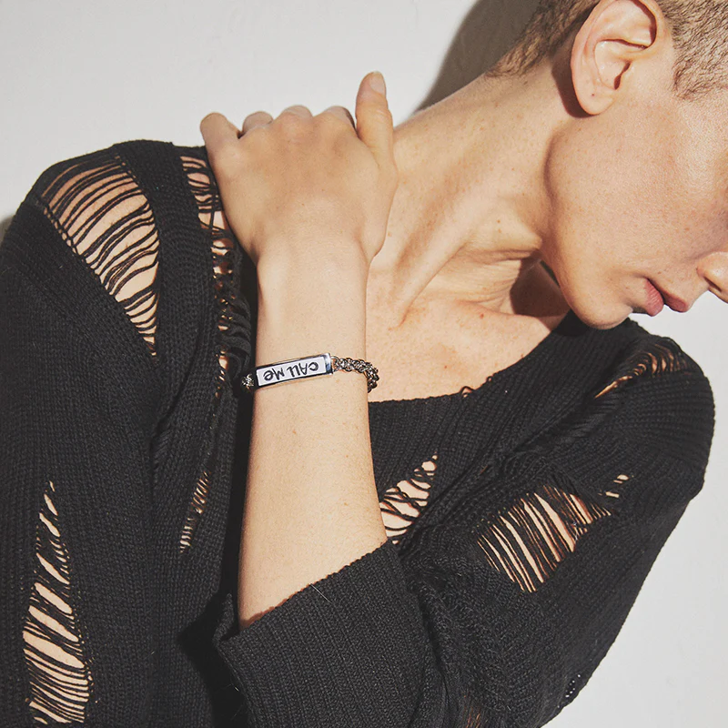 Latrinalia Woven Label "Call Me" Chain Bracelet - Image 4