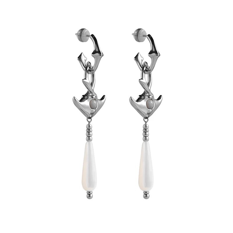 Mini Manta Drop Earrings with Pearl Beads - Image 3