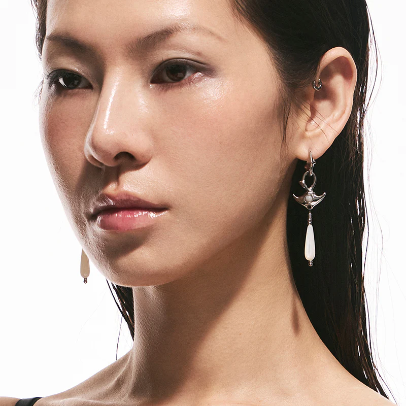 Mini Manta Drop Earrings with Pearl Beads - Image 4