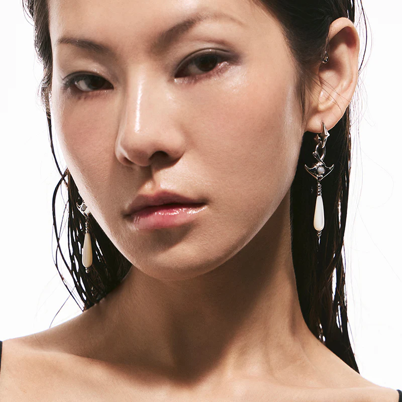 Mini Manta Drop Earrings with Pearl Beads - Image 5