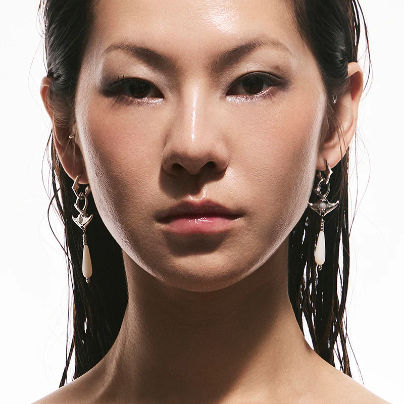 Mini Manta Drop Earrings with Pearl Beads - Image 6