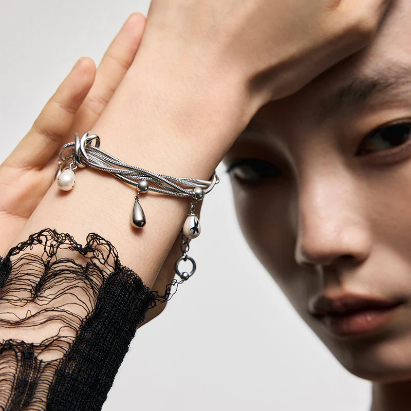 Multi-Chain Teardrop Pearl Bracelet - Image 3