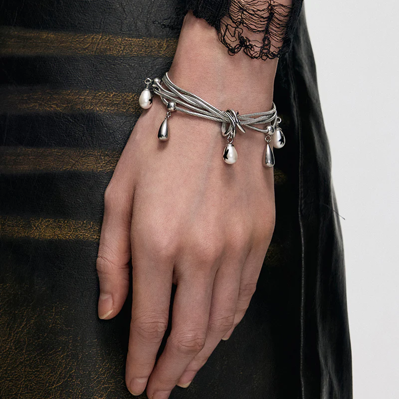 Multi-Chain Teardrop Pearl Bracelet - Image 5
