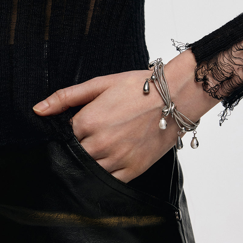 Multi-Chain Teardrop Pearl Bracelet - Image 6