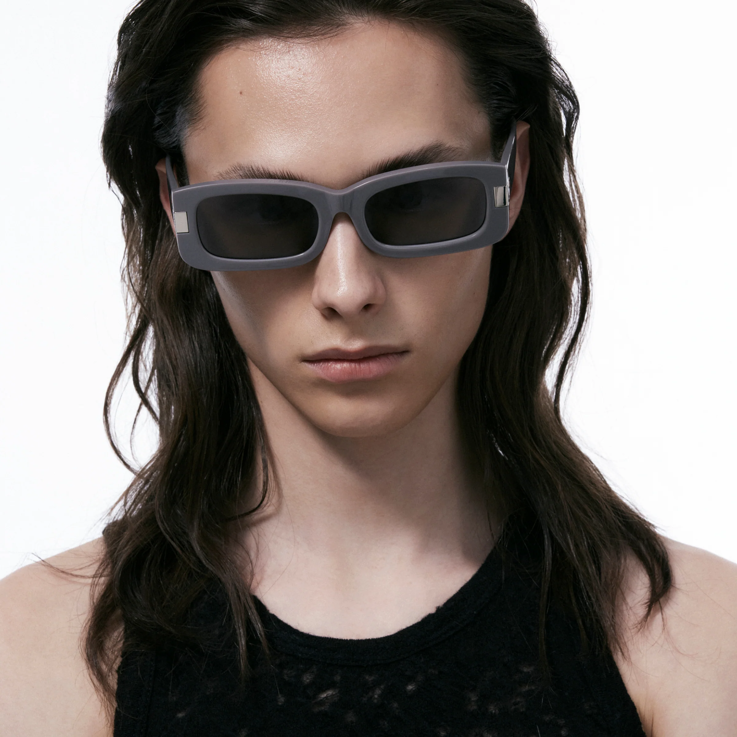 Narrow Frame B Square Sunglasses (Dark Grey) - Image 4
