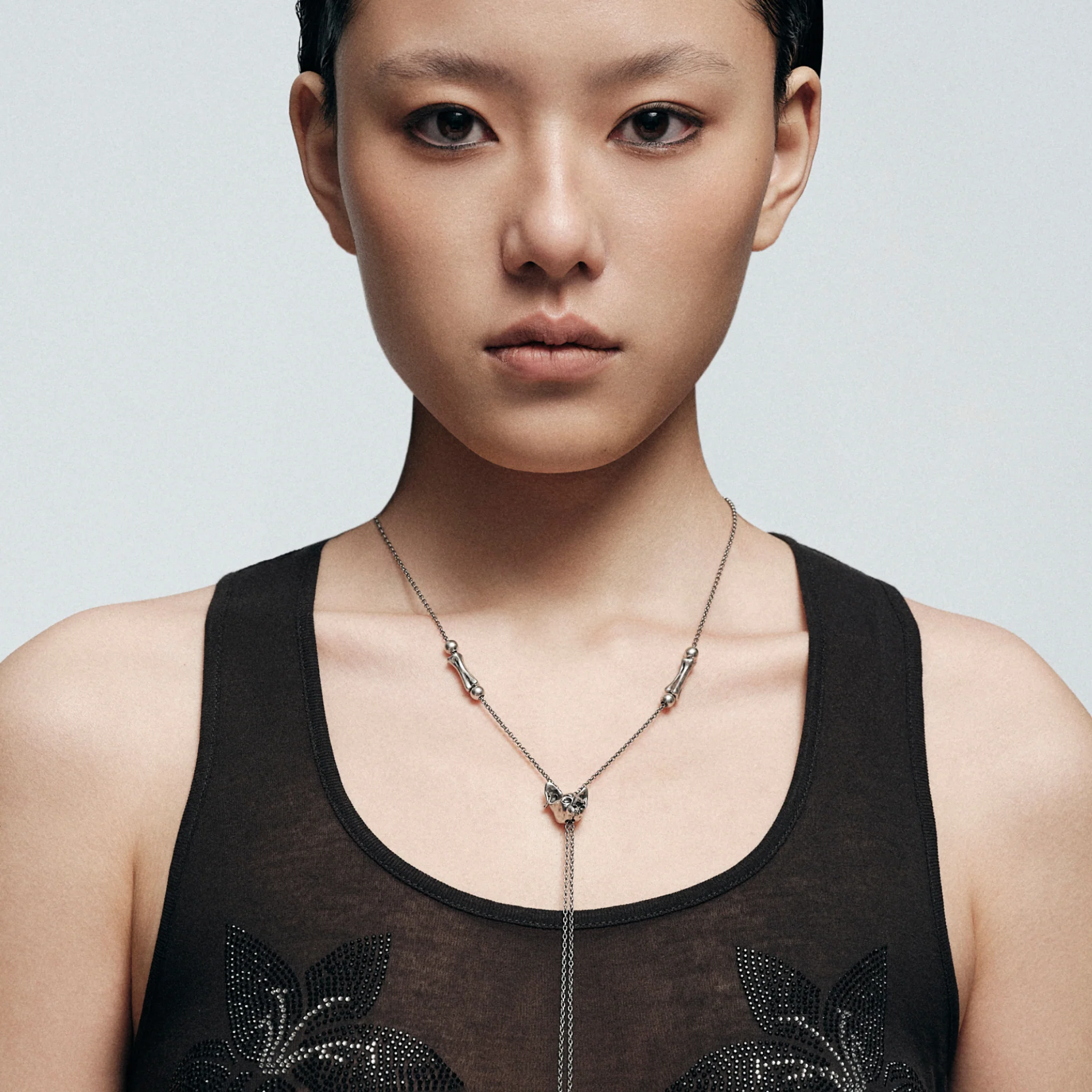 Night Cat Skull Adjustable Sweater Necklace - Image 2