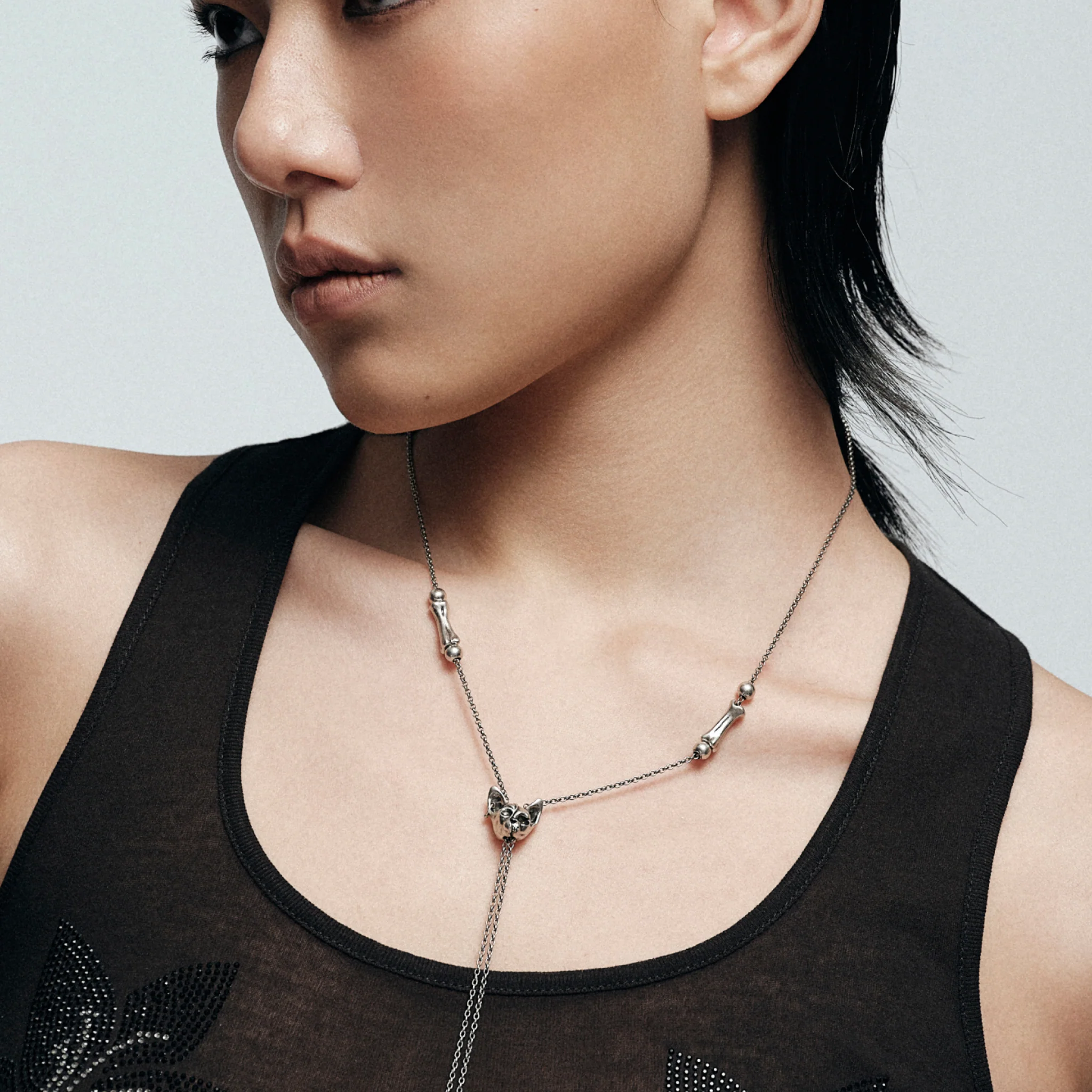 Night Cat Skull Adjustable Sweater Necklace - Image 3