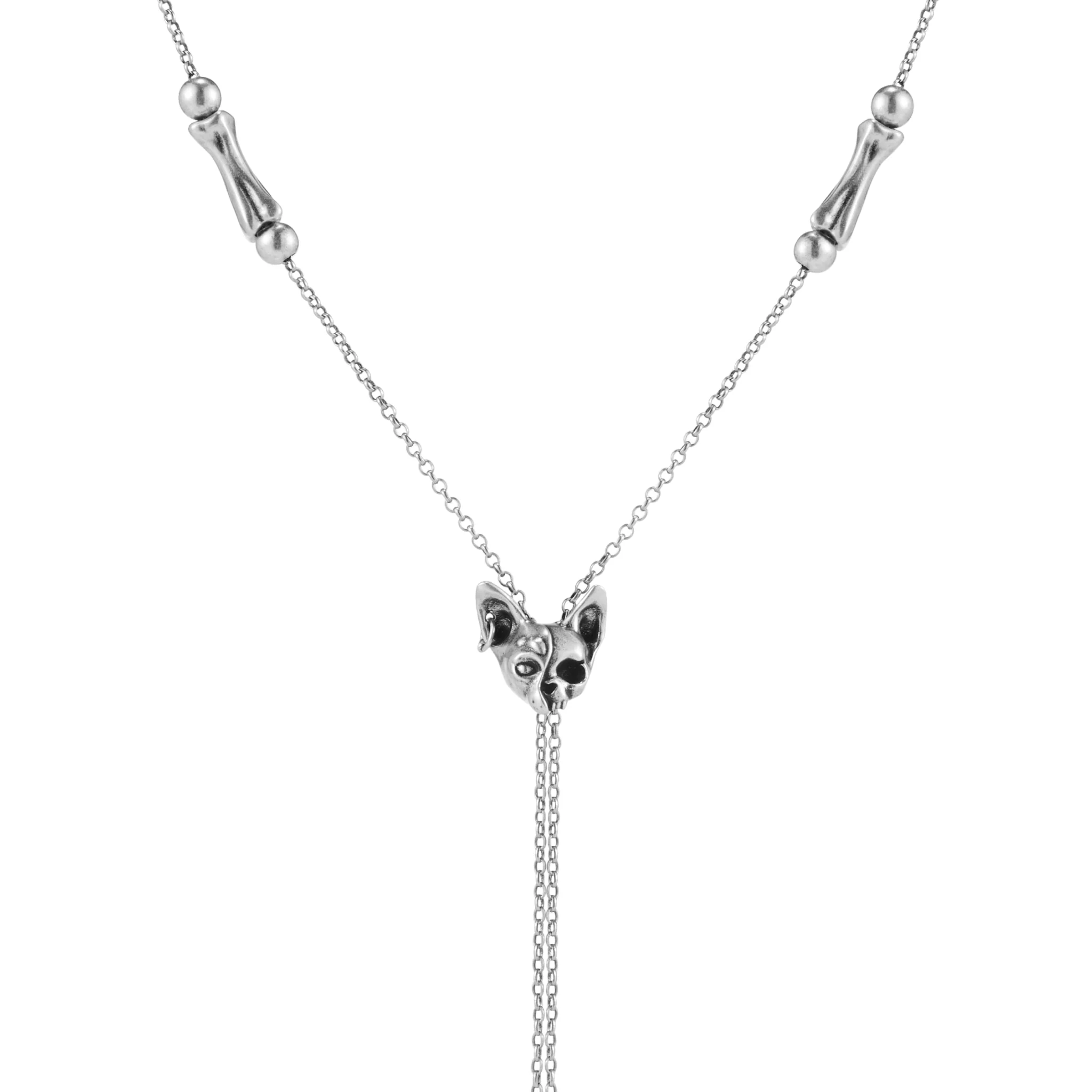 Night Cat Skull Adjustable Sweater Necklace - Image 5