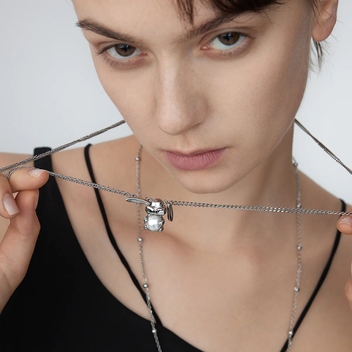 Pearl Rabbit Pendant Double Layer Sweater Chain - Image 4