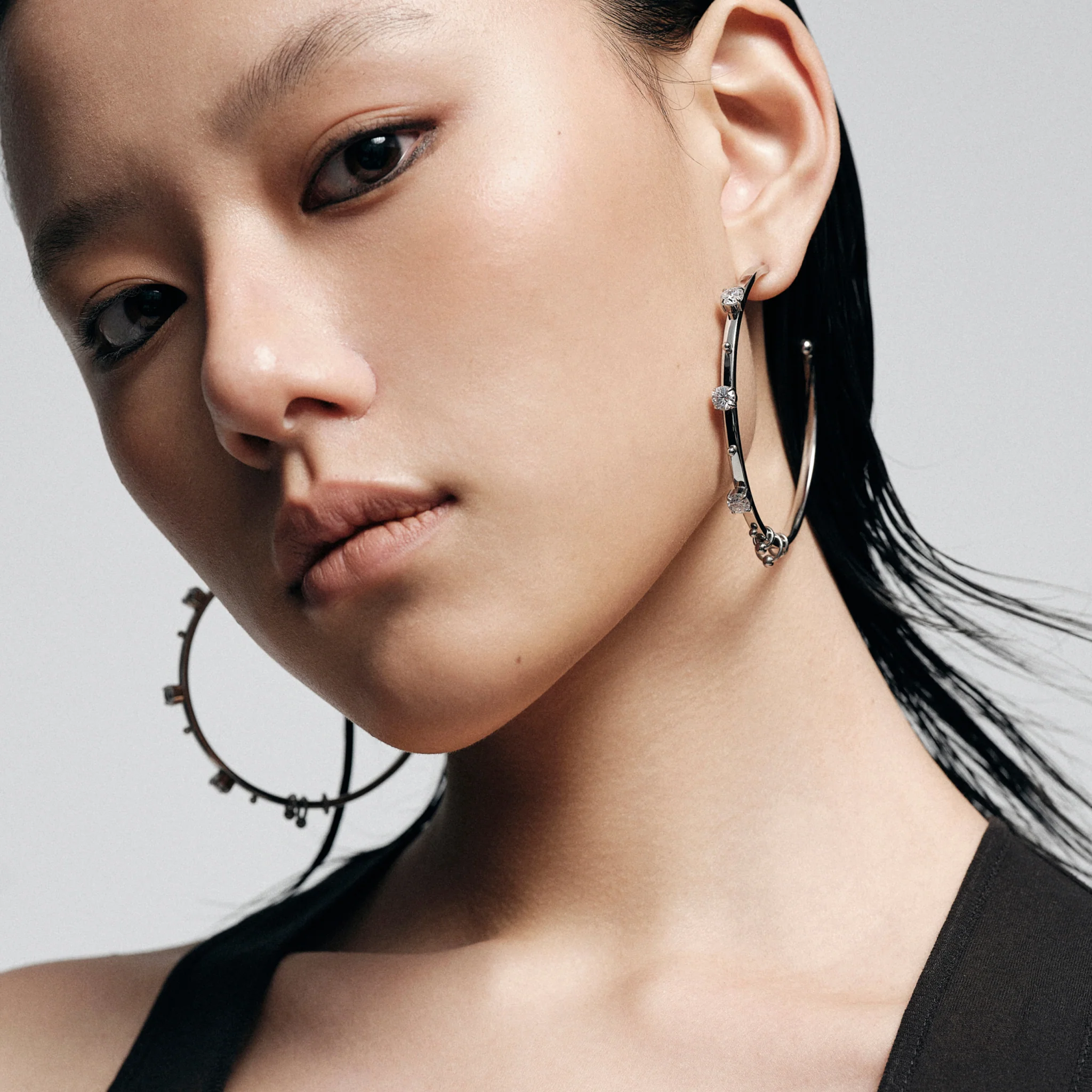 Pierced Crystal-Set Large Hoop Earrings - Image 3