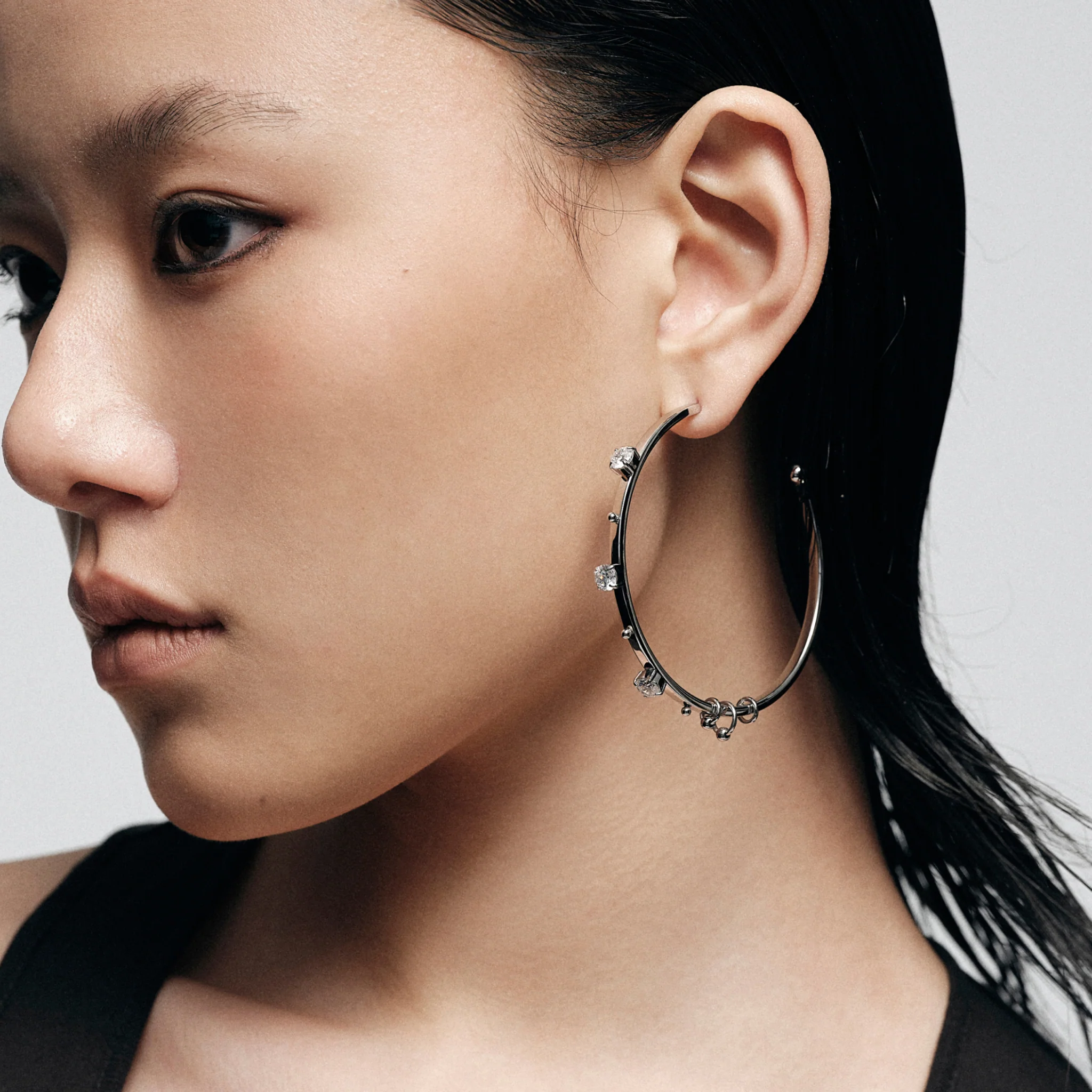 Pierced Crystal-Set Large Hoop Earrings - Image 4