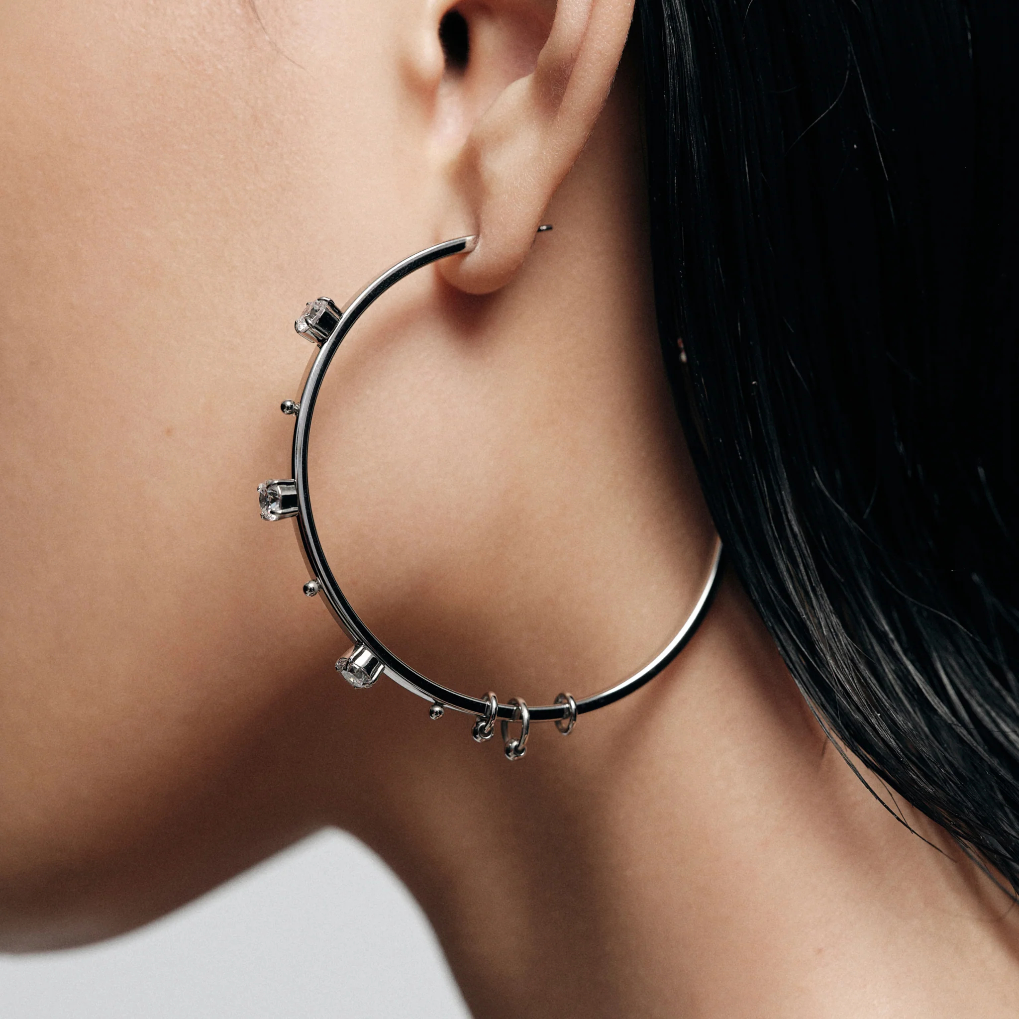 Pierced Crystal-Set Large Hoop Earrings - Image 6