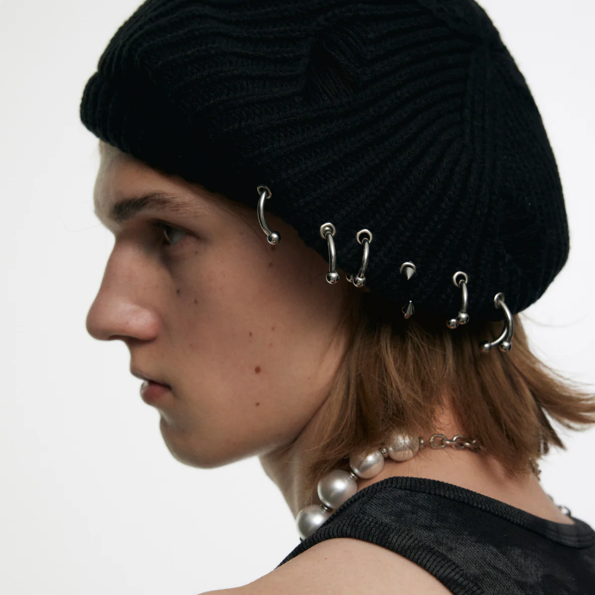 Pierced Knit Beret Hat - Image 3
