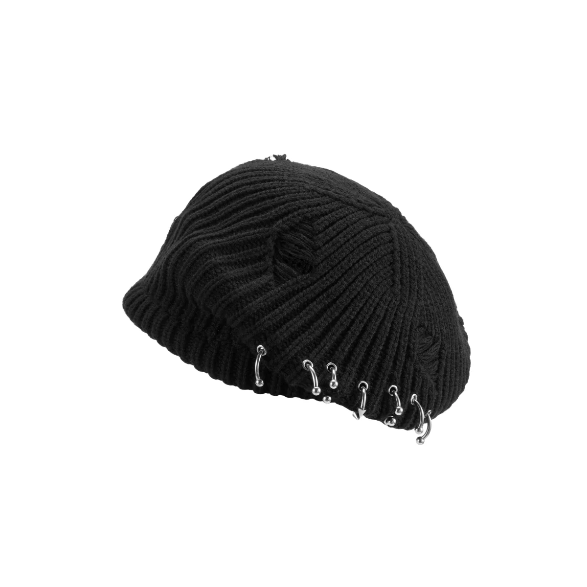 Pierced Knit Beret Hat - Image 6