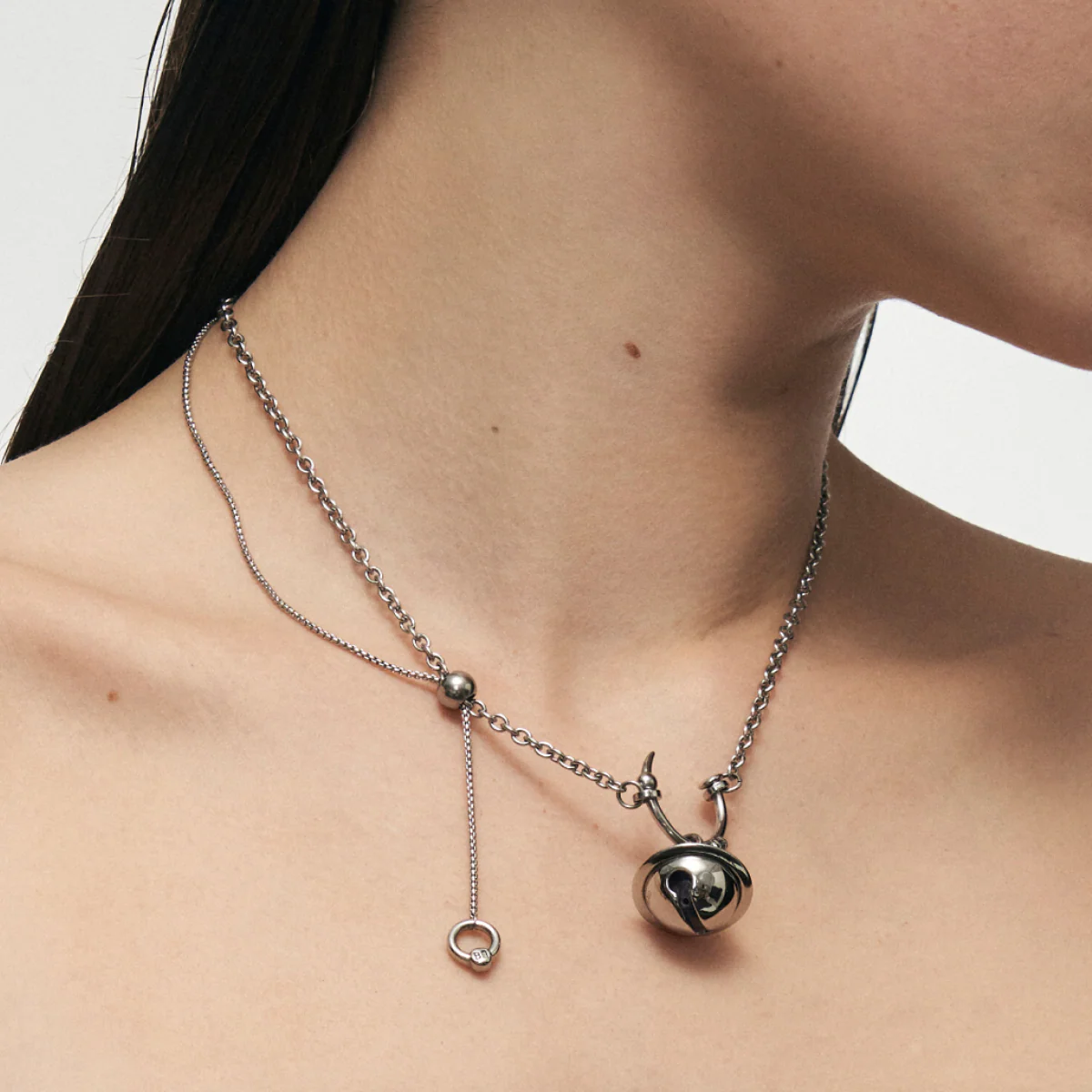 Planet Calling Jingle Bell Amethyst Pull-Adjustable Necklace - Image 5