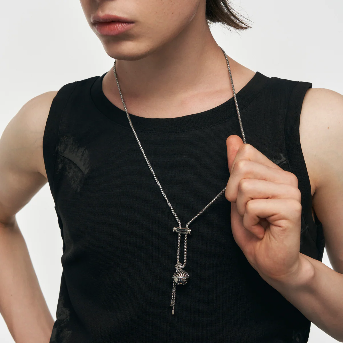 Planet Calling Jingle Bell Amethyst Sweater Chain Necklace - Image 4