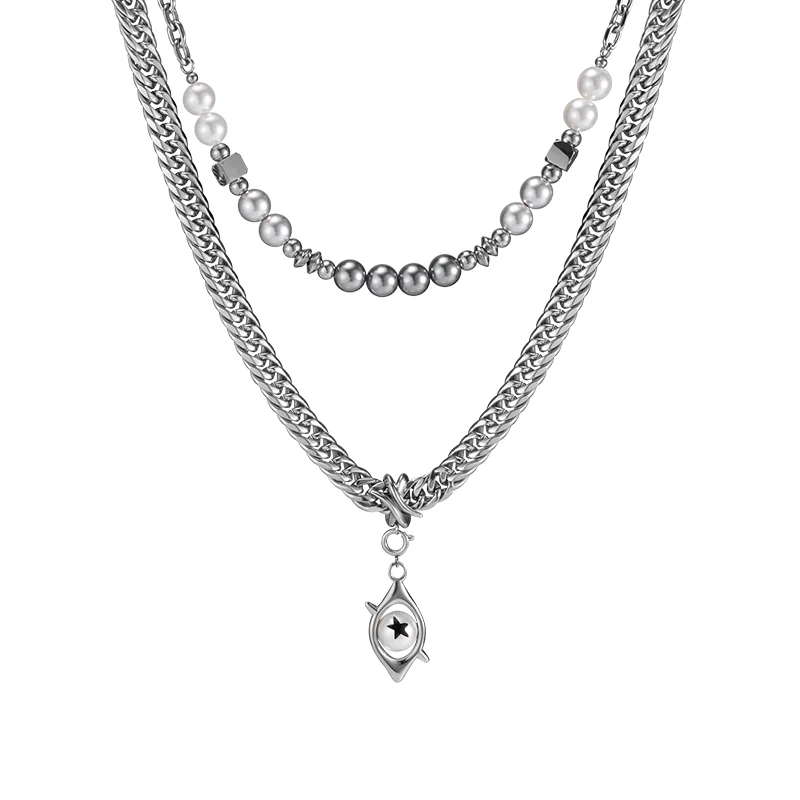 Punk Eye Double-Layer Pearl Necklace - Image 2