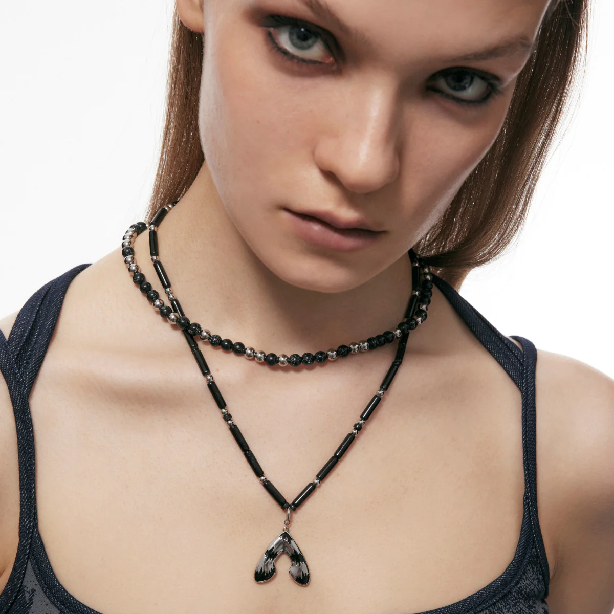 Punk Moth Double-layer Beaded Necklace - Image 4