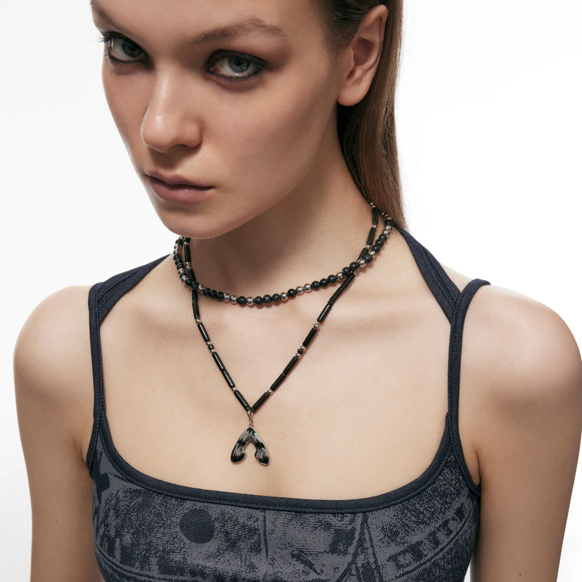 Punk Moth Double-layer Beaded Necklace - Image 5